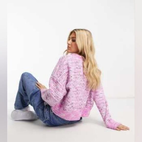 Tweed Pink and Purple Oversized V Neck Knit Cardigan Size Xs - Picture 10 of 12